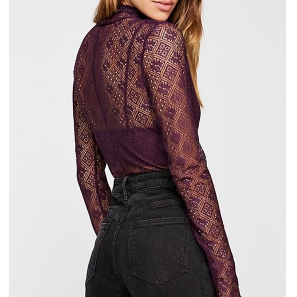 NWT Free People SHEER LACE TURTLENECK TOP - Picture 4 of 6